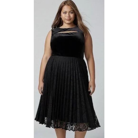 Lane Bryant Women's Plus Size Velvet & Lace Black Midi Dress Size 22 - Picture 1 of 8